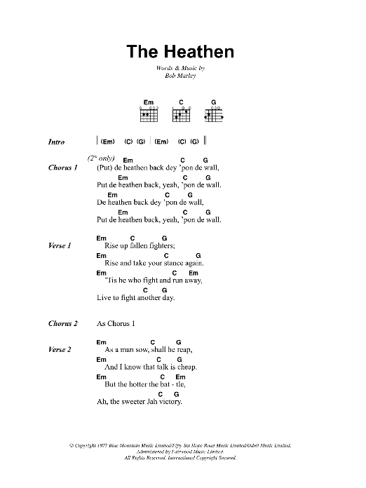 Download Bob Marley The Heathen Sheet Music and learn how to play Lyrics & Chords PDF digital score in minutes