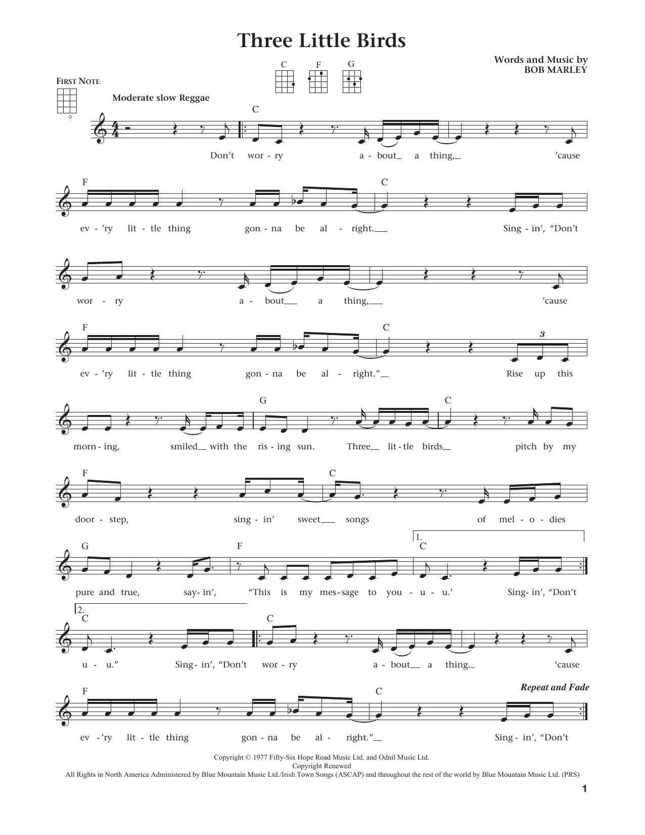 Download Bob Marley Three Little Birds Sheet Music and learn how to play Ukulele PDF digital score in minutes
