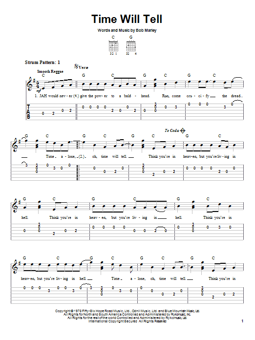 Download Bob Marley Time Will Tell Sheet Music and learn how to play Easy Guitar Tab PDF digital score in minutes