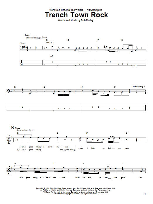 Download Bob Marley Trench Town Rock Sheet Music and learn how to play Bass Guitar Tab PDF digital score in minutes