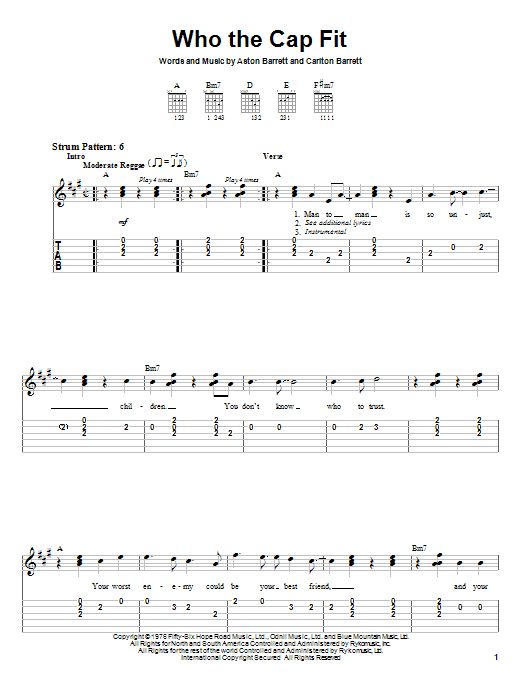 Download Bob Marley Who The Cap Fit Sheet Music and learn how to play Lyrics & Chords PDF digital score in minutes