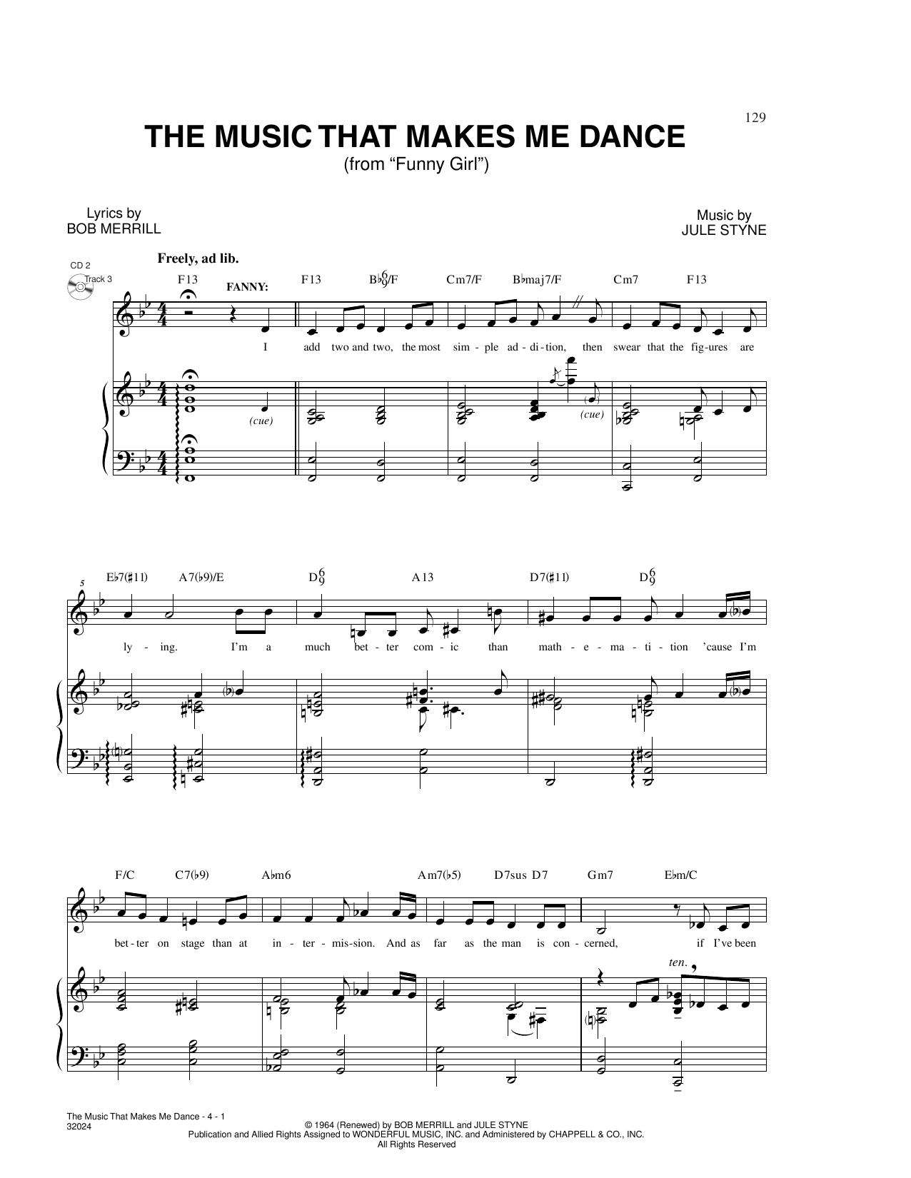 Download Bob Merrill & Jule Styne The Music That Makes Me Dance (from Funny Girl) Sheet Music and learn how to play Piano & Vocal PDF digital score in minutes