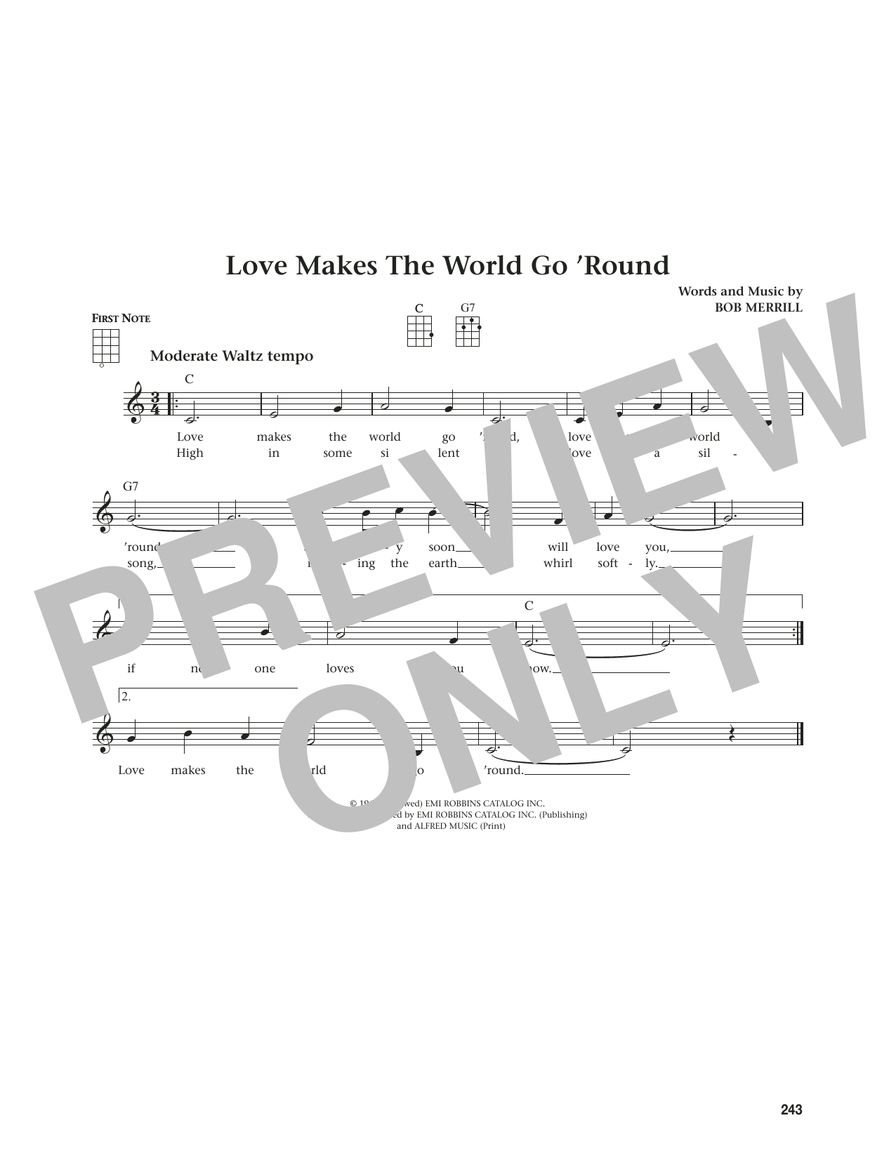 Download Bob Merrill Love Makes The World Go 'round (from The Daily Ukulele) (arr. Jim Beloff) Sheet Music and learn how to play Ukulele PDF digital score in minutes