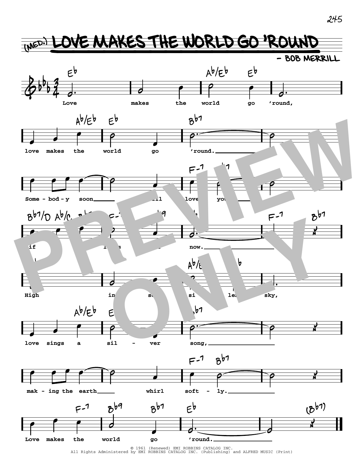Download Bob Merrill Love Makes The World Go 'round (High Voice) Sheet Music and learn how to play Real Book – Melody, Lyrics & Chords PDF digital score in minutes