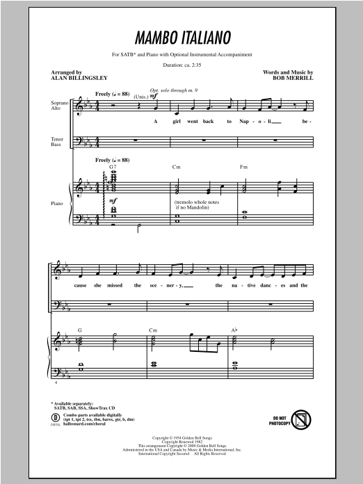 Download Alan Billingsley Mambo Italiano Sheet Music and learn how to play SAB PDF digital score in minutes
