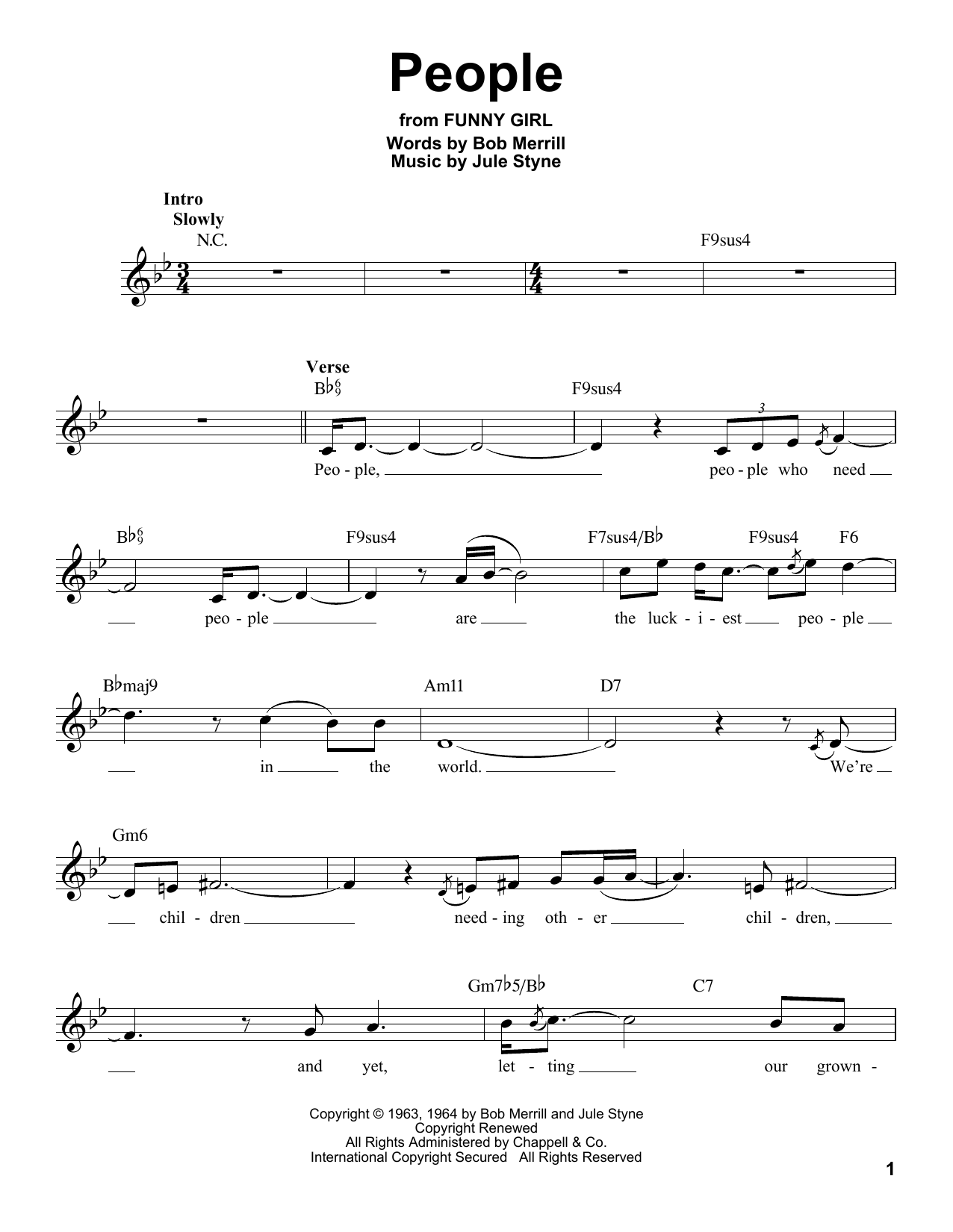 Download Bob Merrill People Sheet Music and learn how to play Voice PDF digital score in minutes