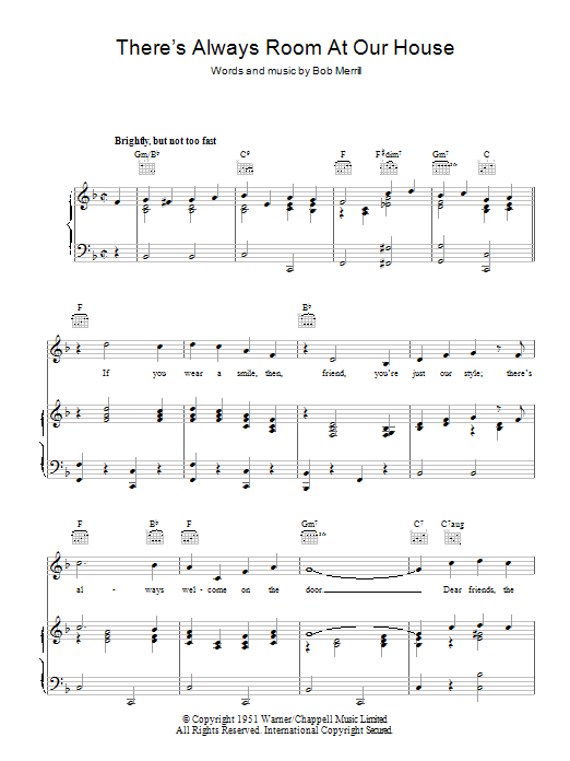 Download Bob Merrill There's Always Room At Our House Sheet Music and learn how to play Piano, Vocal & Guitar (Right-Hand Melody) PDF digital score in minutes
