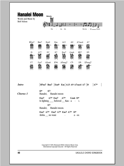 Download Bob Nelson Hanalei Moon Sheet Music and learn how to play Ukulele PDF digital score in minutes