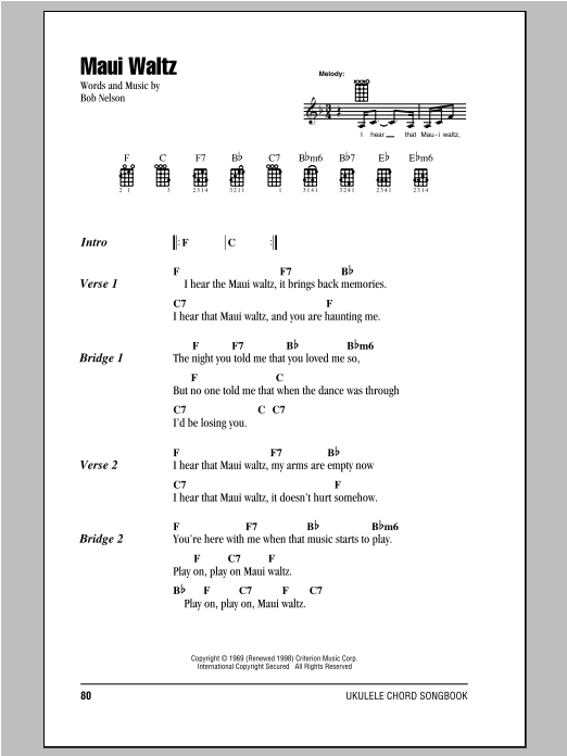Download Bob Nelson Maui Waltz Sheet Music and learn how to play Ukulele with strumming patterns PDF digital score in minutes