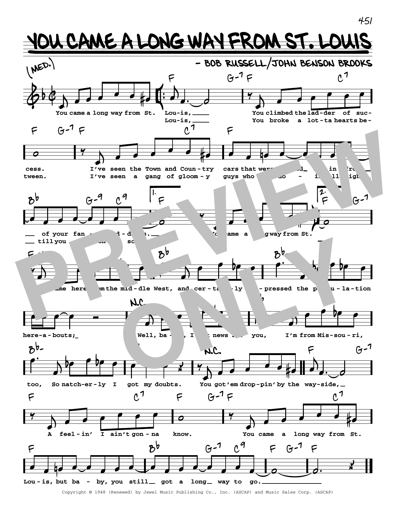 Download Bob Russell You Came A Long Way From St. Louis (High Voice) Sheet Music and learn how to play Real Book – Melody, Lyrics & Chords PDF digital score in minutes