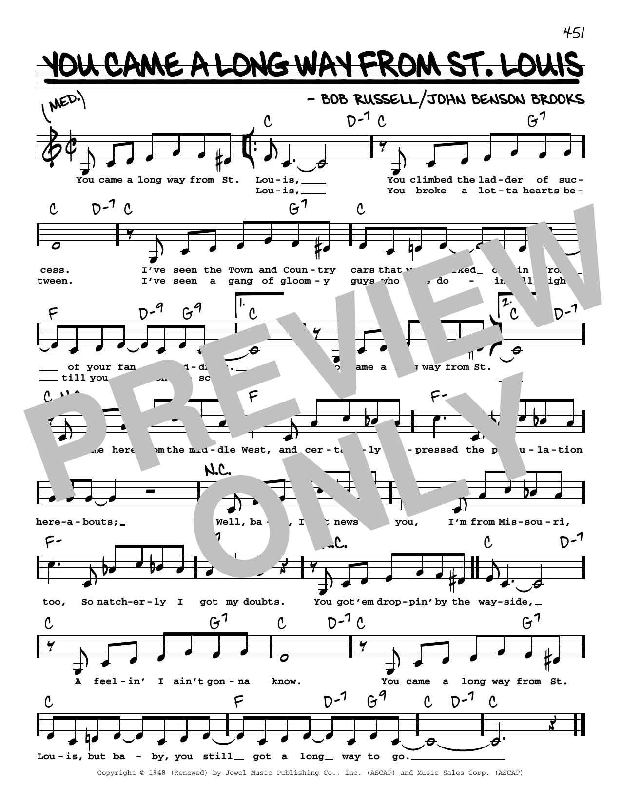 Download Bob Russell You Came A Long Way From St. Louis (Low Voice) Sheet Music and learn how to play Real Book – Melody, Lyrics & Chords PDF digital score in minutes