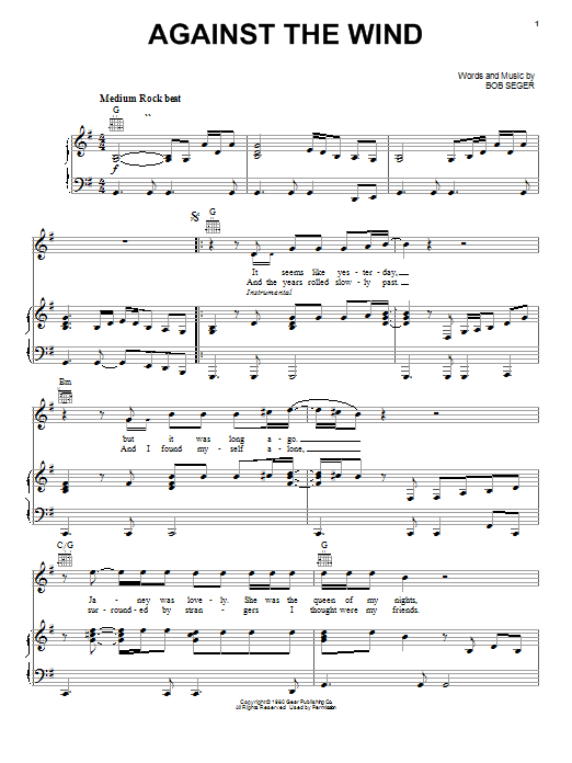 Download Bob Seger Against The Wind Sheet Music and learn how to play Guitar Tab (Single Guitar) PDF digital score in minutes