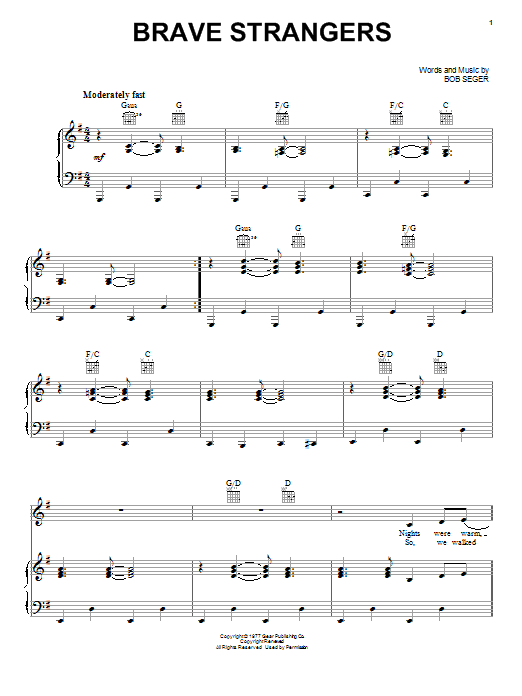 Download Bob Seger Brave Strangers Sheet Music and learn how to play Piano, Vocal & Guitar (Right-Hand Melody) PDF digital score in minutes