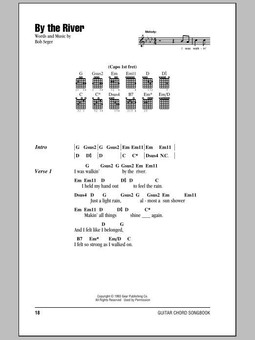 Download Bob Seger By The River Sheet Music and learn how to play Lyrics & Chords PDF digital score in minutes