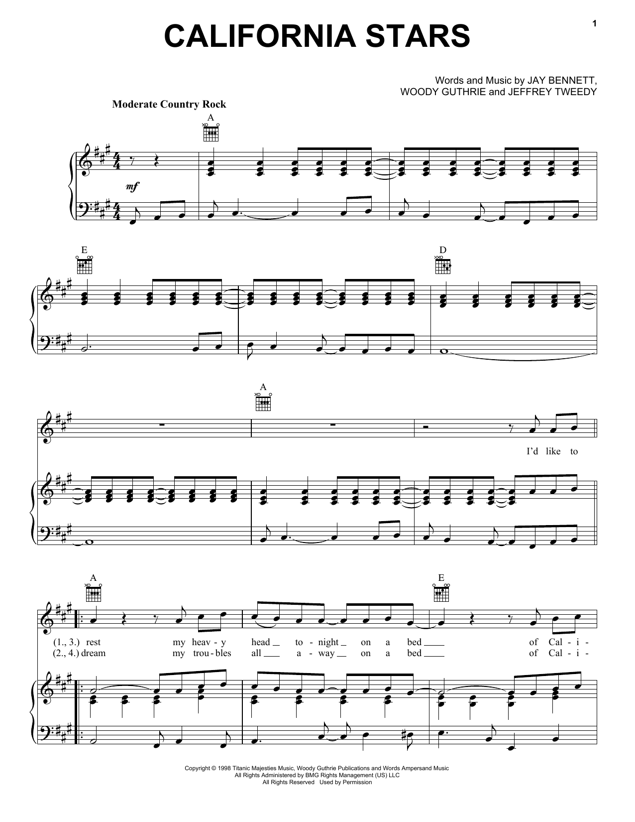 Download Bob Seger California Stars Sheet Music and learn how to play Piano, Vocal & Guitar (Right-Hand Melody) PDF digital score in minutes