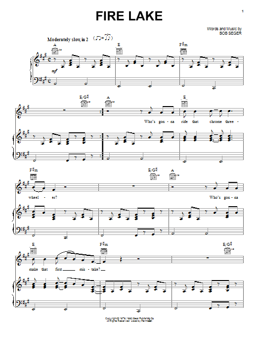 Download Bob Seger Fire Lake Sheet Music and learn how to play Guitar Tab (Single Guitar) PDF digital score in minutes