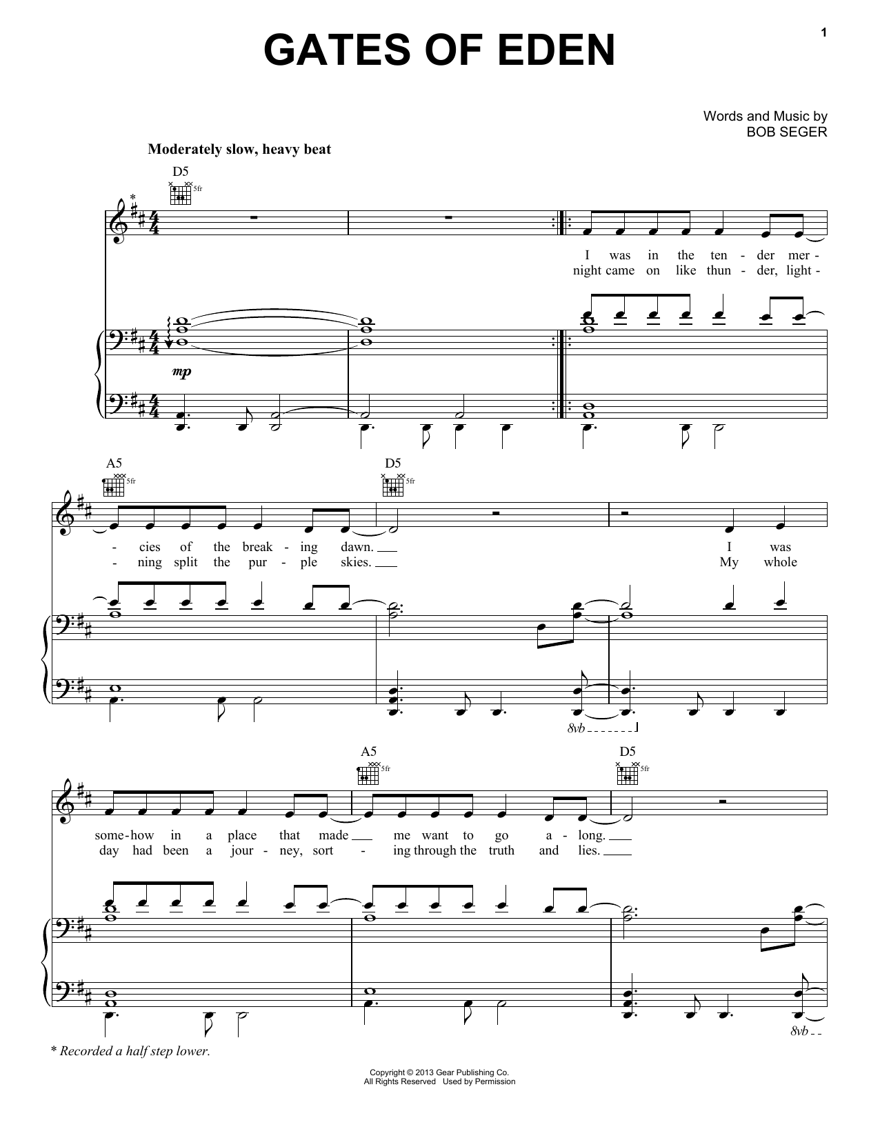 Download Bob Seger Gates Of Eden Sheet Music and learn how to play Piano, Vocal & Guitar (Right-Hand Melody) PDF digital score in minutes