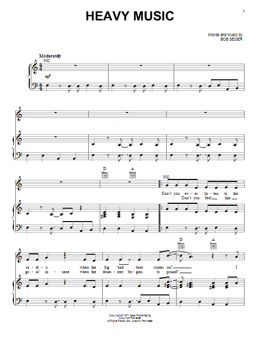 Download Bob Seger Heavy Music Sheet Music and learn how to play Piano, Vocal & Guitar (Right-Hand Melody) PDF digital score in minutes