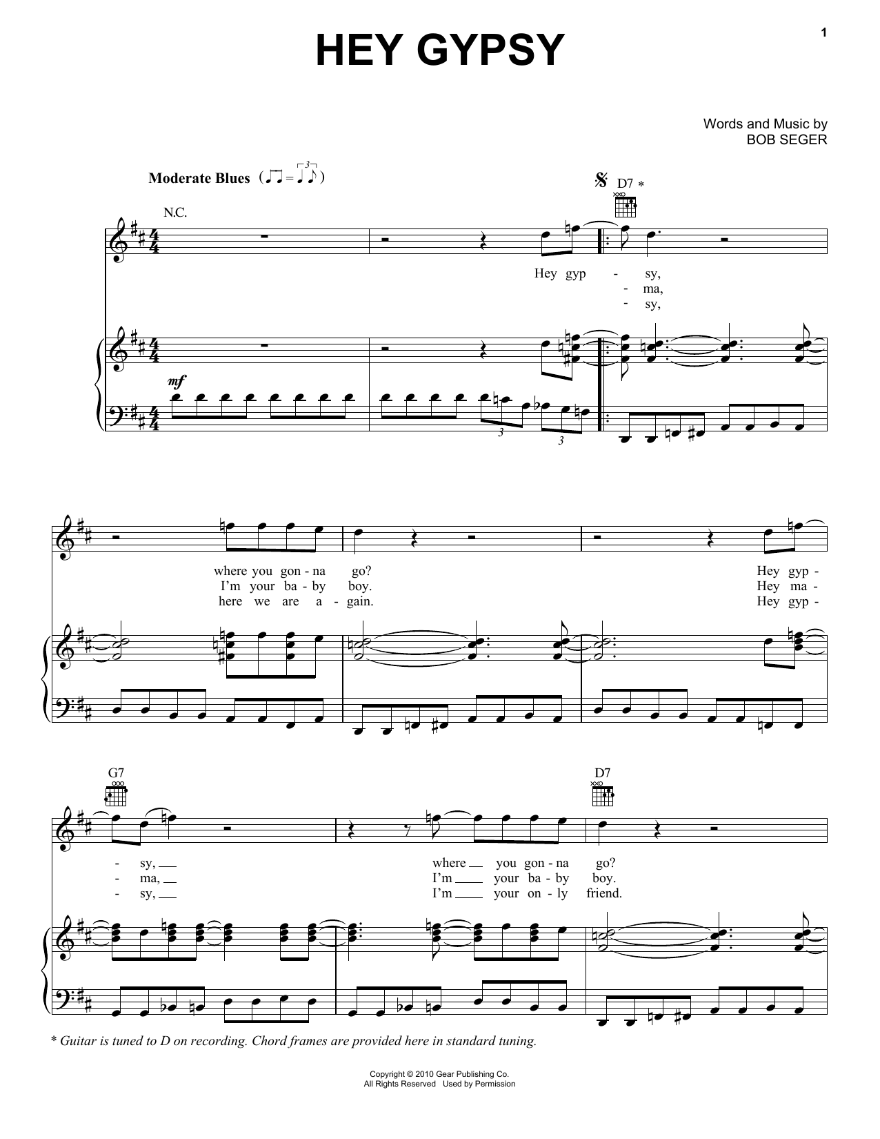 Download Bob Seger Hey Gypsy Sheet Music and learn how to play Piano, Vocal & Guitar (Right-Hand Melody) PDF digital score in minutes