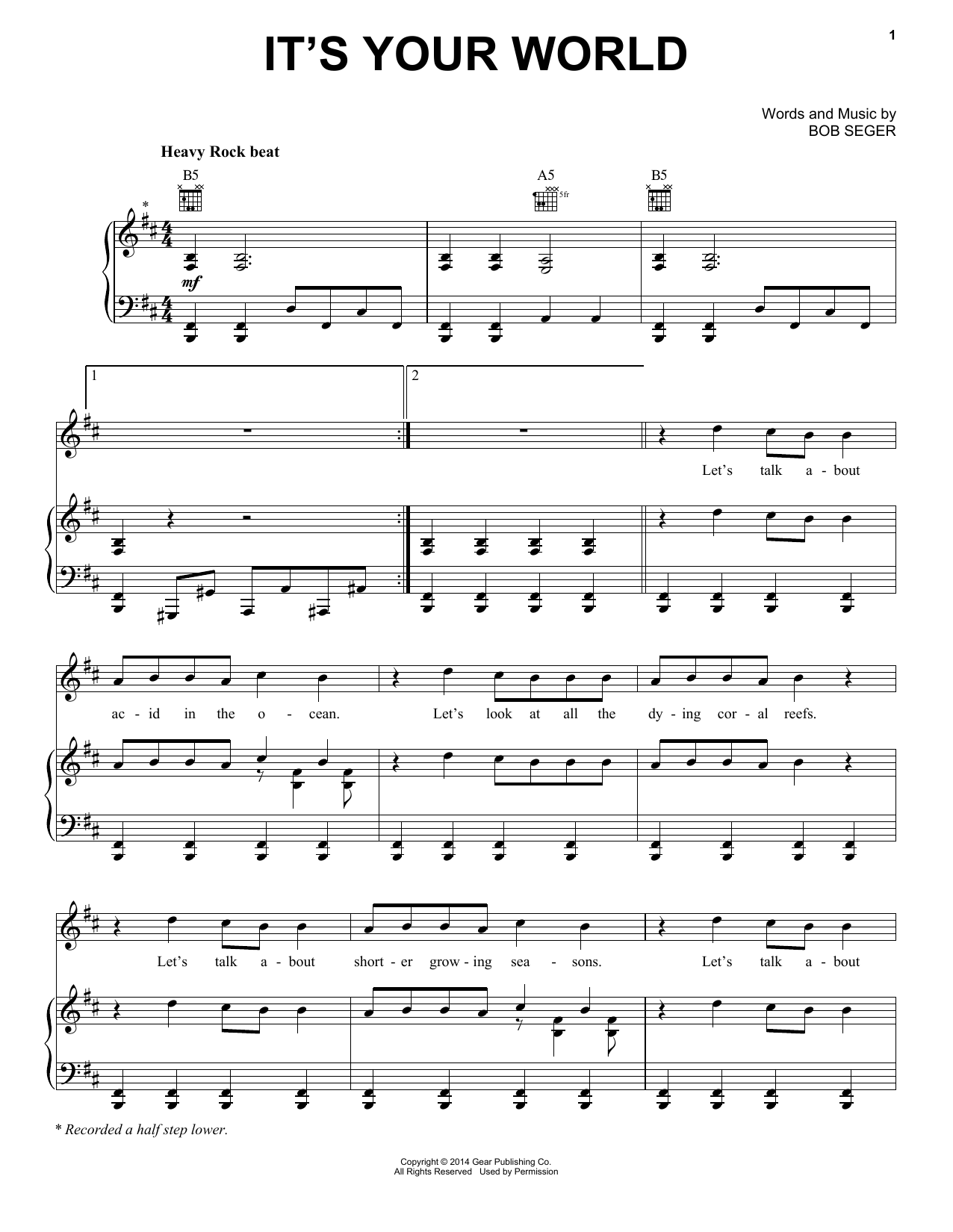 Download Bob Seger It's Your World Sheet Music and learn how to play Piano, Vocal & Guitar (Right-Hand Melody) PDF digital score in minutes