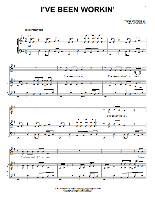 Download Bob Seger I've Been Workin' Sheet Music and learn how to play Piano, Vocal & Guitar (Right-Hand Melody) PDF digital score in minutes