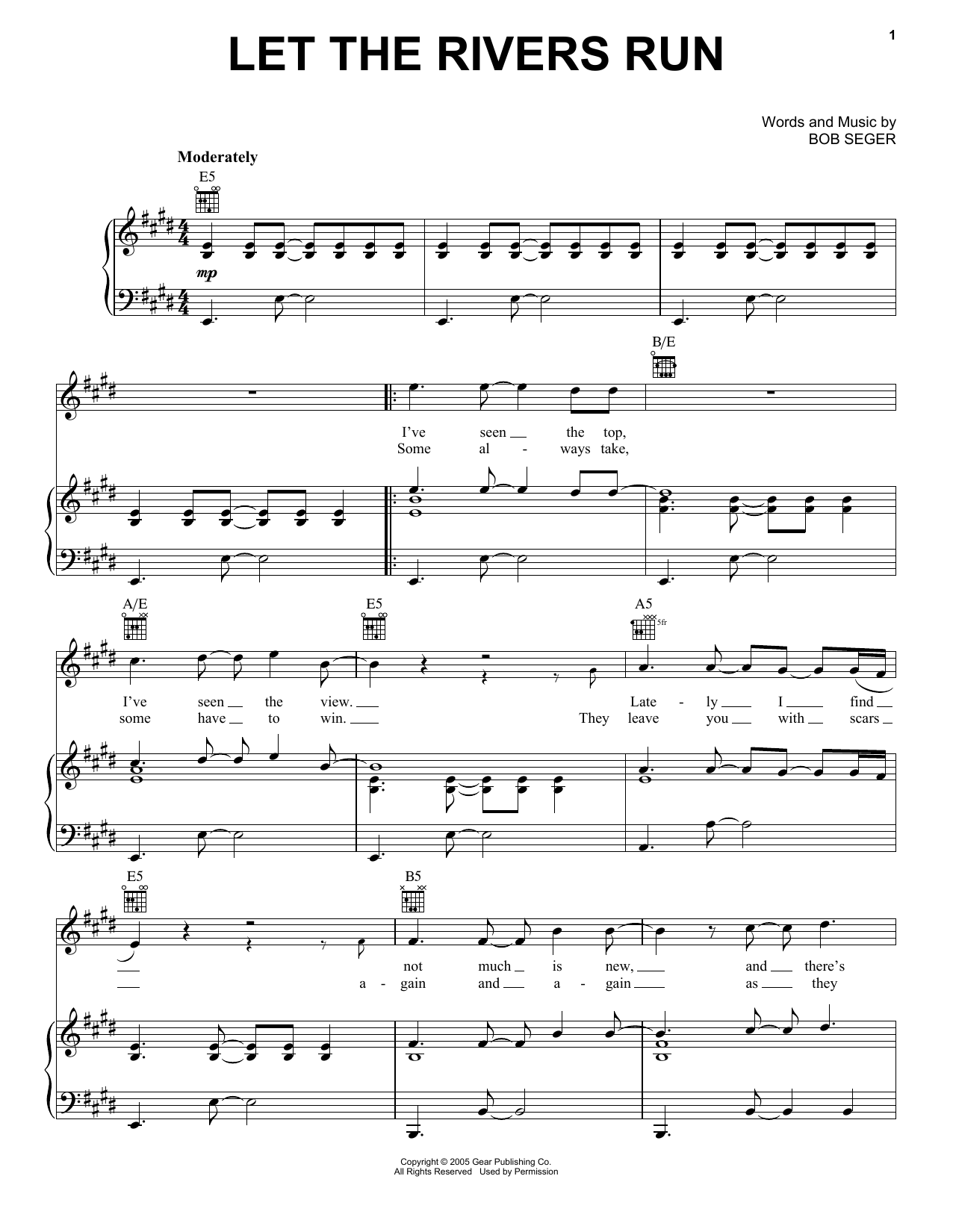 Download Bob Seger Let The Rivers Run Sheet Music and learn how to play Piano, Vocal & Guitar (Right-Hand Melody) PDF digital score in minutes