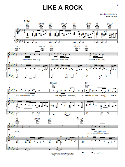 Download Bob Seger Like A Rock Sheet Music and learn how to play Cello PDF digital score in minutes