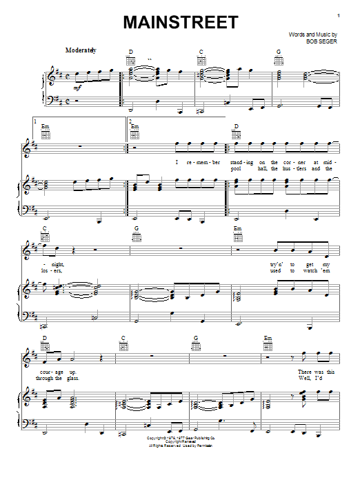 Download Bob Seger Mainstreet Sheet Music and learn how to play Guitar Tab Play-Along PDF digital score in minutes