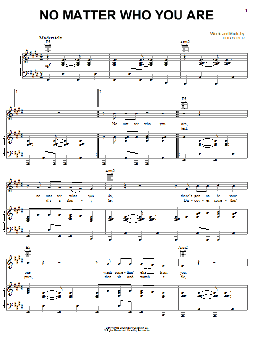 Download Bob Seger No Matter Who You Are Sheet Music and learn how to play Piano, Vocal & Guitar (Right-Hand Melody) PDF digital score in minutes