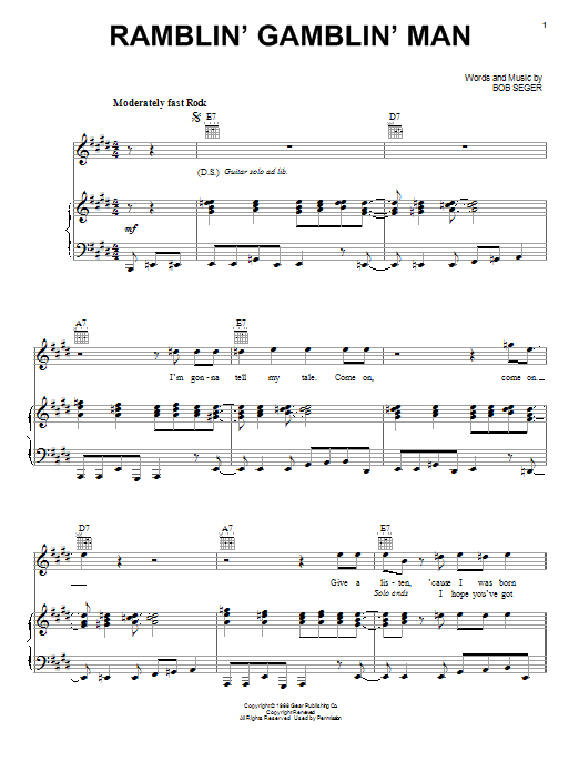 Download Bob Seger Ramblin' Gamblin' Man Sheet Music and learn how to play Ukulele PDF digital score in minutes