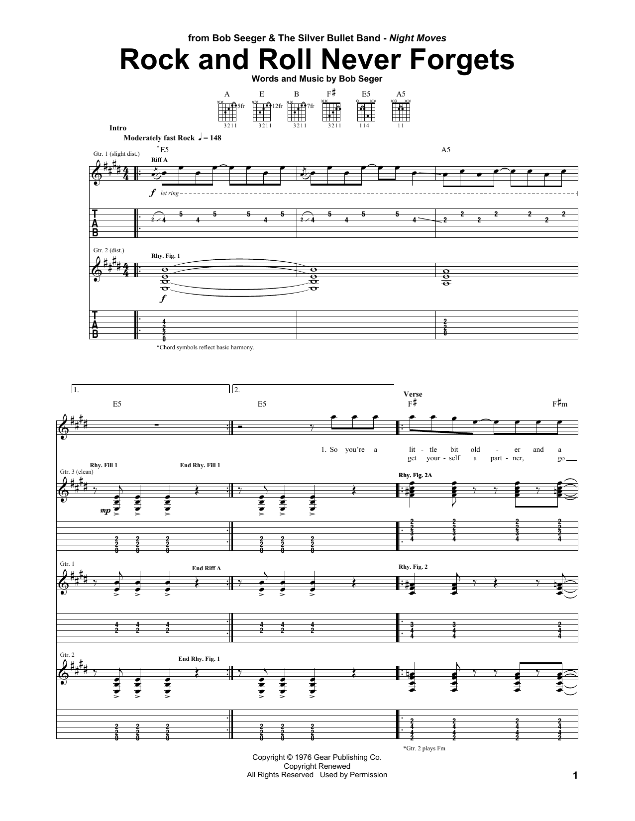 Download Bob Seger Rock And Roll Never Forgets Sheet Music and learn how to play Bass Guitar Tab PDF digital score in minutes