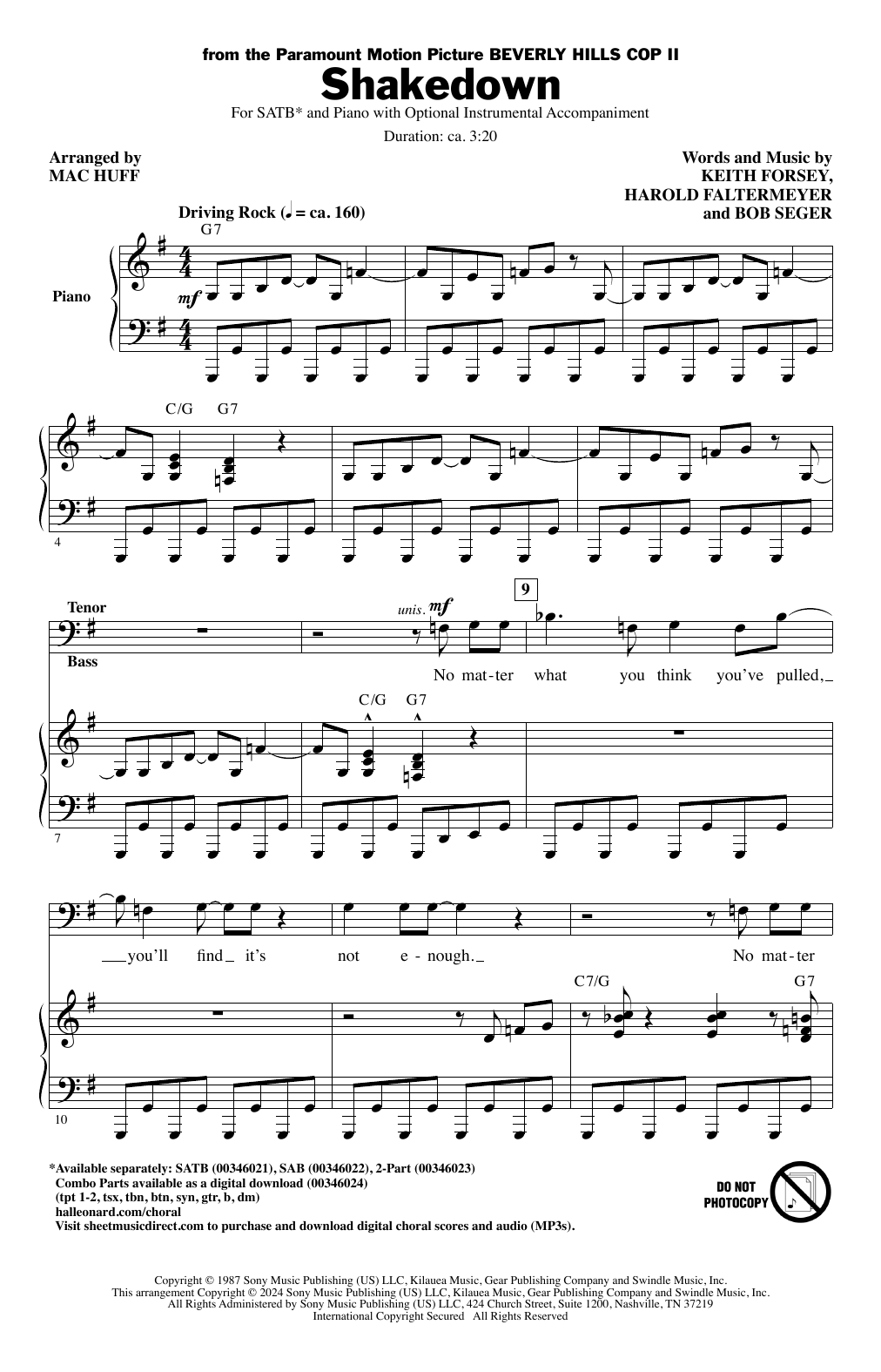 Download Bob Seger Shakedown (arr. Mac Huff) Sheet Music and learn how to play 2-Part Choir PDF digital score in minutes