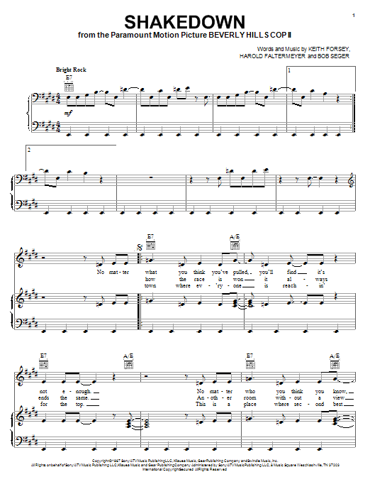 Download Bob Seger Shakedown Sheet Music and learn how to play Piano, Vocal & Guitar (Right-Hand Melody) PDF digital score in minutes