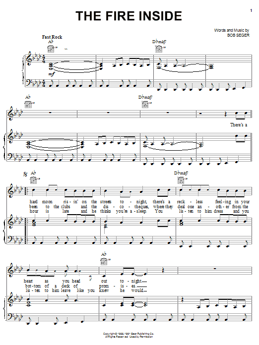 Download Bob Seger The Fire Inside Sheet Music and learn how to play Lyrics & Chords PDF digital score in minutes