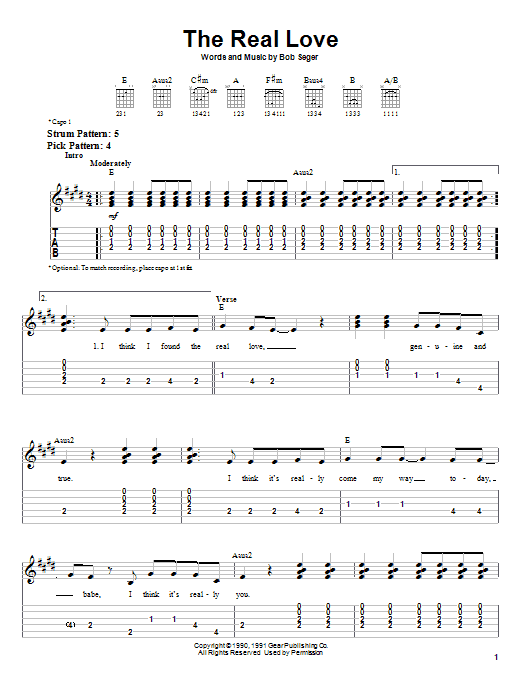 Download Bob Seger The Real Love Sheet Music and learn how to play Ukulele PDF digital score in minutes