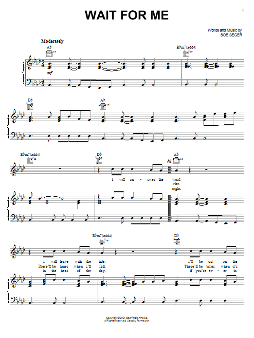 Download Bob Seger Wait For Me Sheet Music and learn how to play Ukulele PDF digital score in minutes