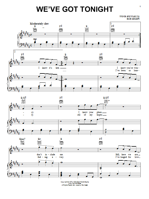 Download Bob Seger We've Got Tonight Sheet Music and learn how to play Flute Solo PDF digital score in minutes