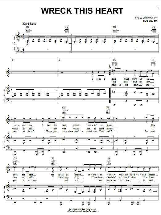 Download Bob Seger Wreck This Heart Sheet Music and learn how to play Piano, Vocal & Guitar (Right-Hand Melody) PDF digital score in minutes