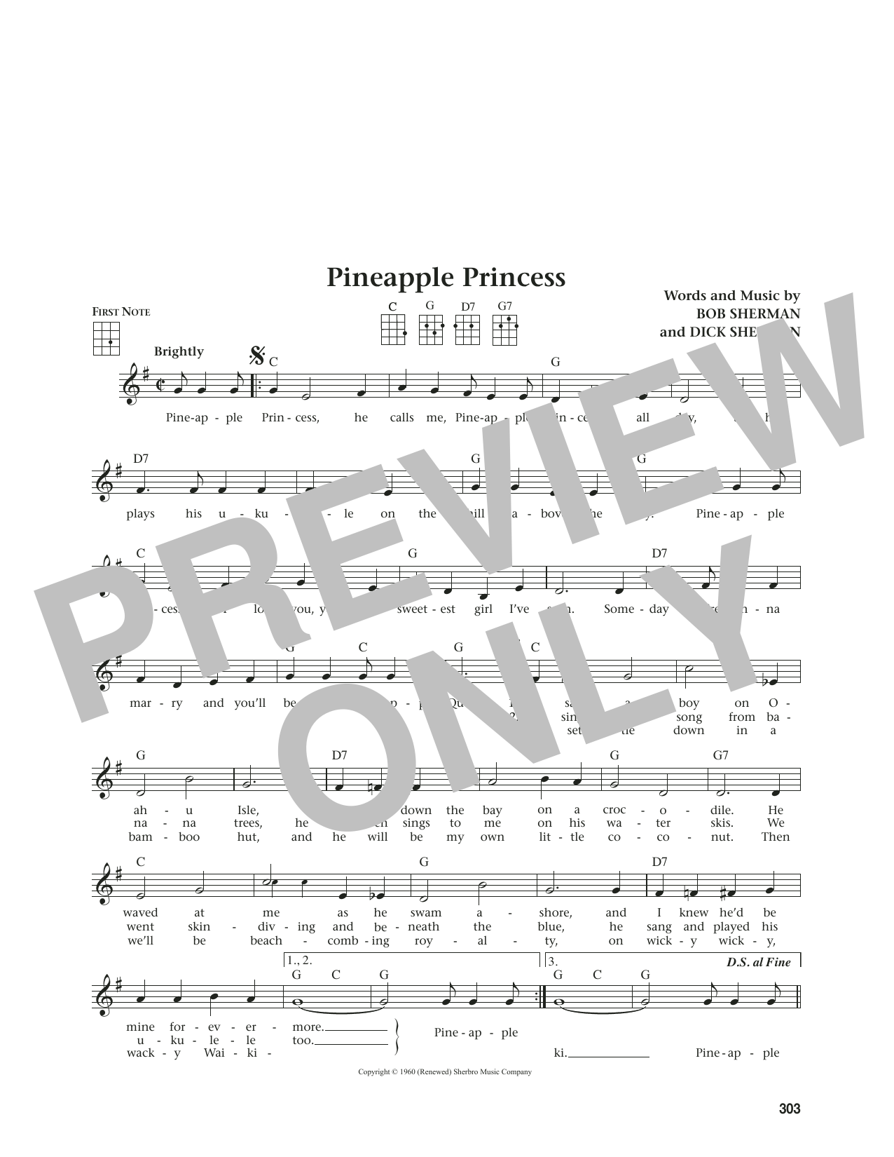 Download Bob Sherman Pineapple Princess (from The Daily Ukulele) (arr. Jim Beloff) Sheet Music and learn how to play Ukulele PDF digital score in minutes