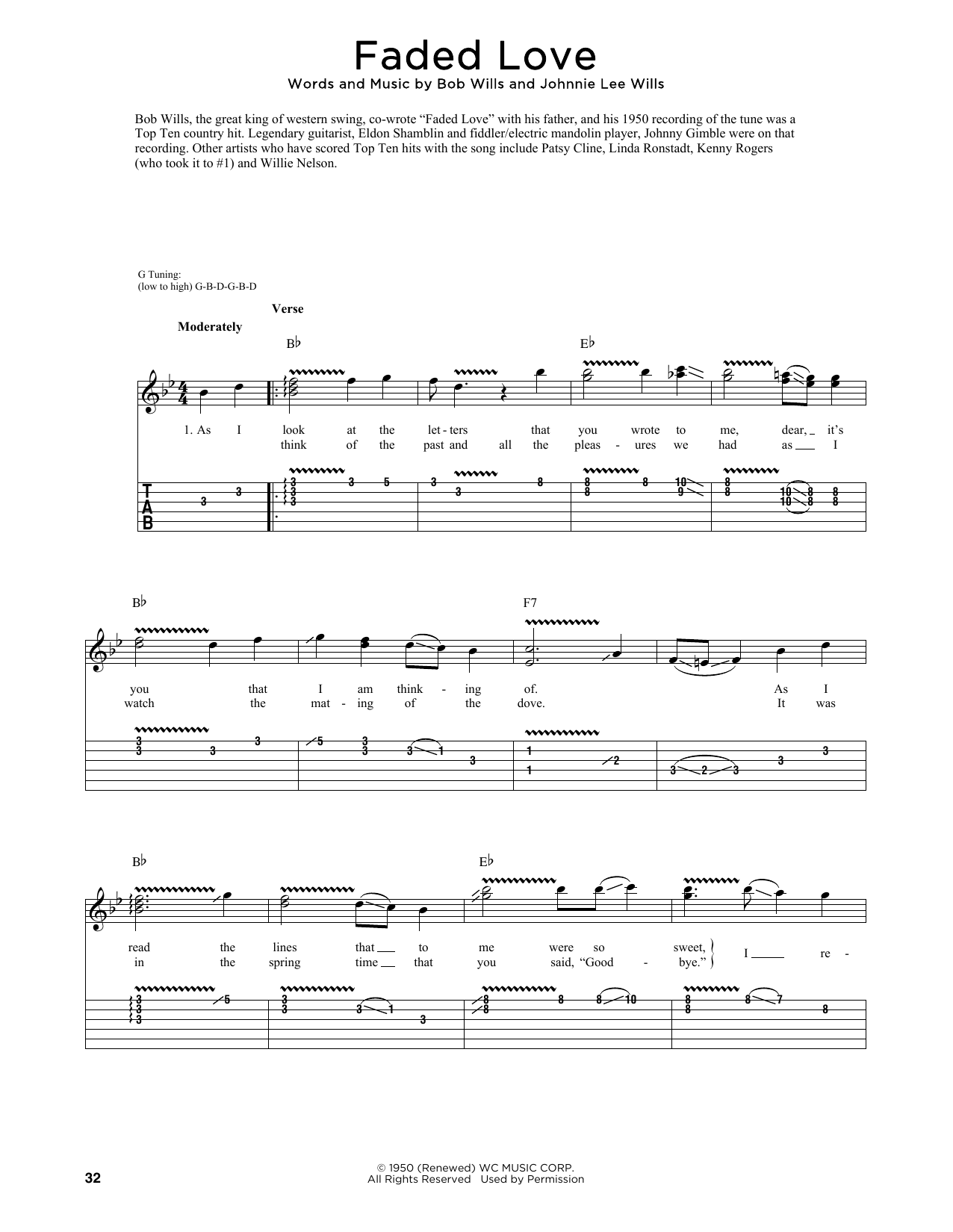 Download Bob Wills Faded Love (arr. Fred Sokolow) Sheet Music and learn how to play Guitar Tab PDF digital score in minutes