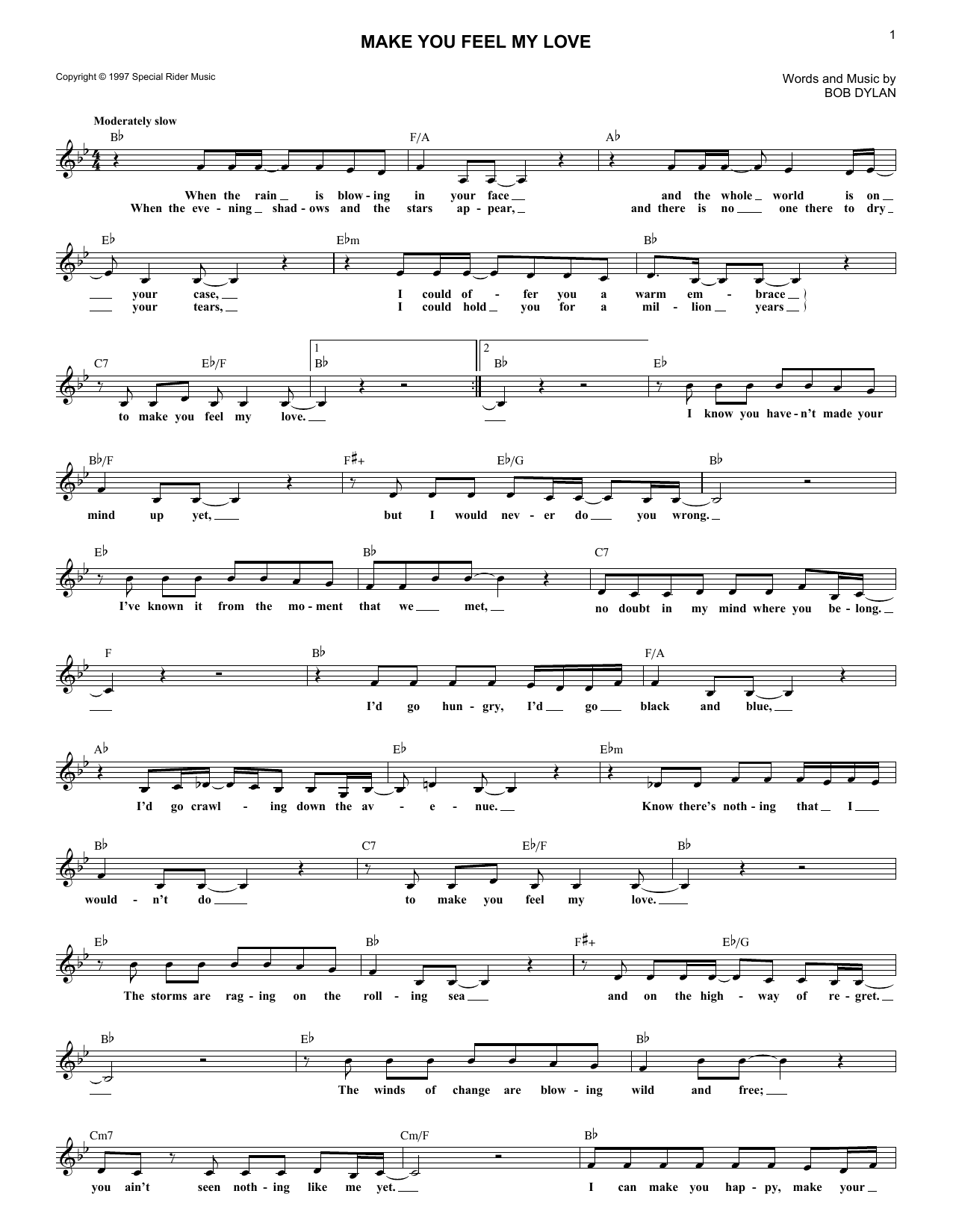 Bob Dylan Make You Feel My Love Sheet Music Notes Download 