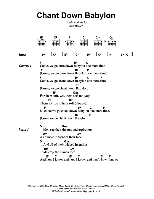 Download Bob Marley Chant Down Babylon Sheet Music and learn how to play Lyrics & Chords PDF digital score in minutes