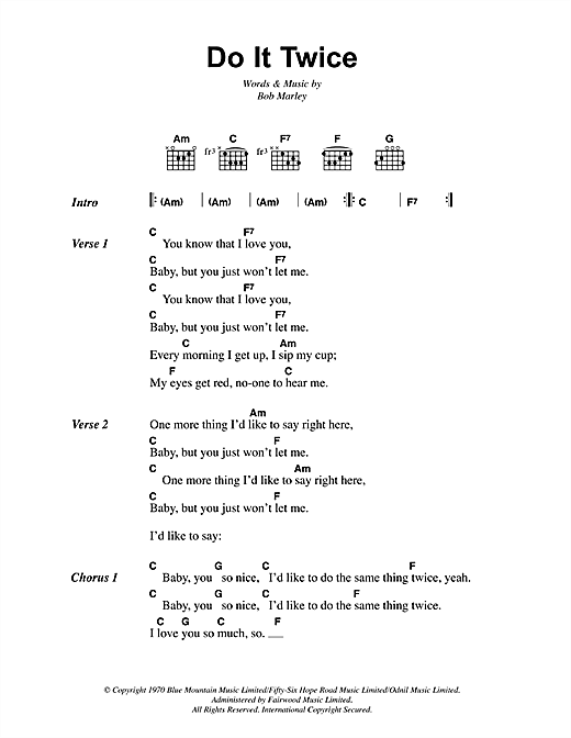 Download Bob Marley Do It Twice Sheet Music and learn how to play Lyrics & Chords PDF digital score in minutes