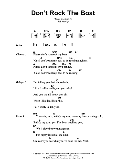 Download Bob Marley Don't Rock The Boat Sheet Music and learn how to play Lyrics & Chords PDF digital score in minutes