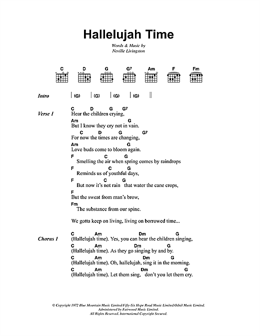 Download Bob Marley Hallelujah Time Sheet Music and learn how to play Lyrics & Chords PDF digital score in minutes