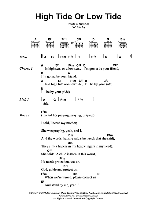 Download Bob Marley High Tide Or Low Tide Sheet Music and learn how to play Lyrics & Chords PDF digital score in minutes