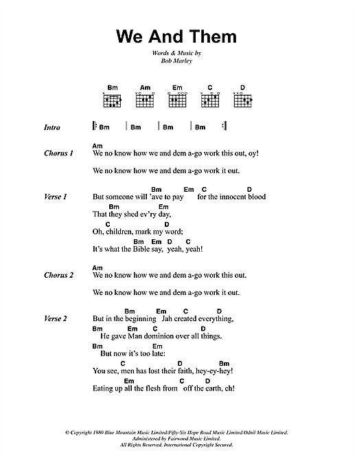 Work Sheet Music | Bob Marley | Guitar Chords/Lyrics