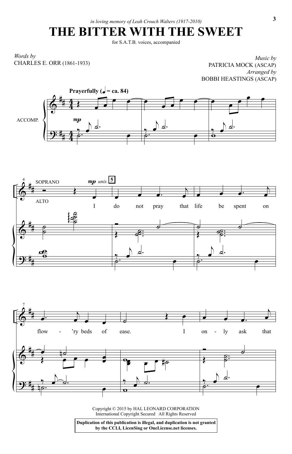 Download Bobbi Heastings The Bitter With The Sweet Sheet Music and learn how to play SATB PDF digital score in minutes