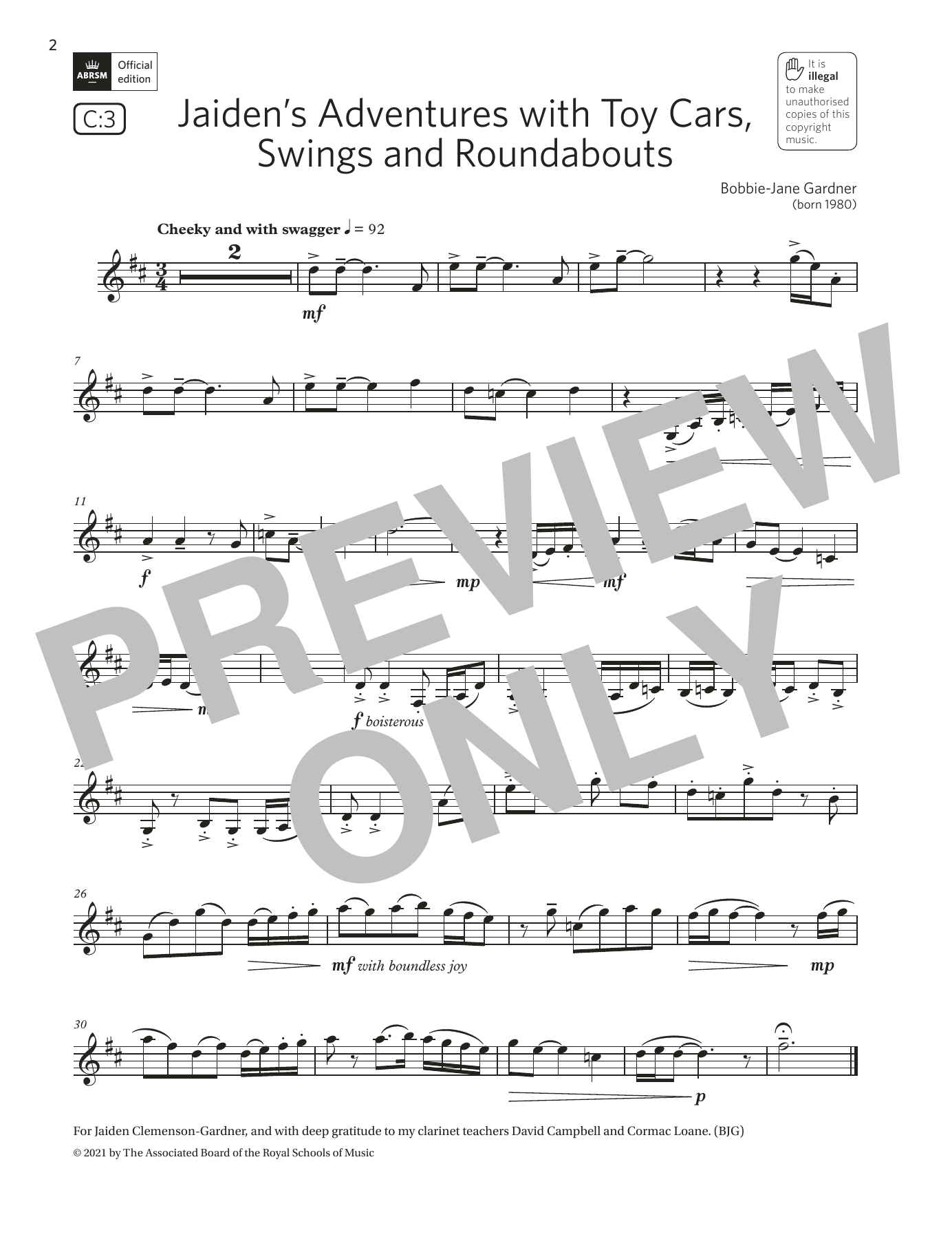 Download Bobbie-Jane Gardner Jaiden's Adventures with Toy Cars, Swings and Roundabouts (G3 C3 ABRSM Clarinet Sheet Music and learn how to play Clarinet Solo PDF digital score in minutes