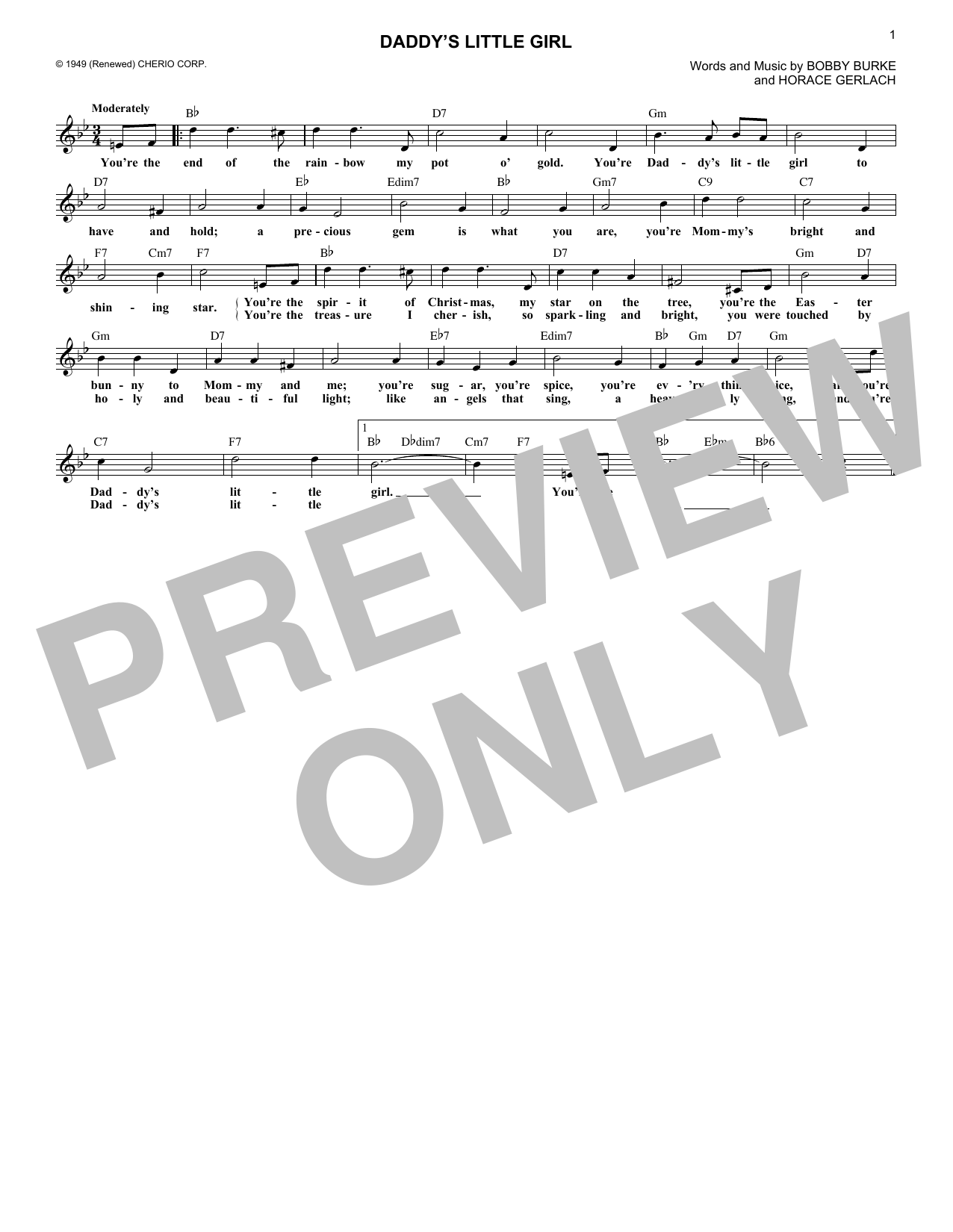 Download Bobby Burke Daddy's Little Girl Sheet Music and learn how to play Melody Line, Lyrics & Chords PDF digital score in minutes